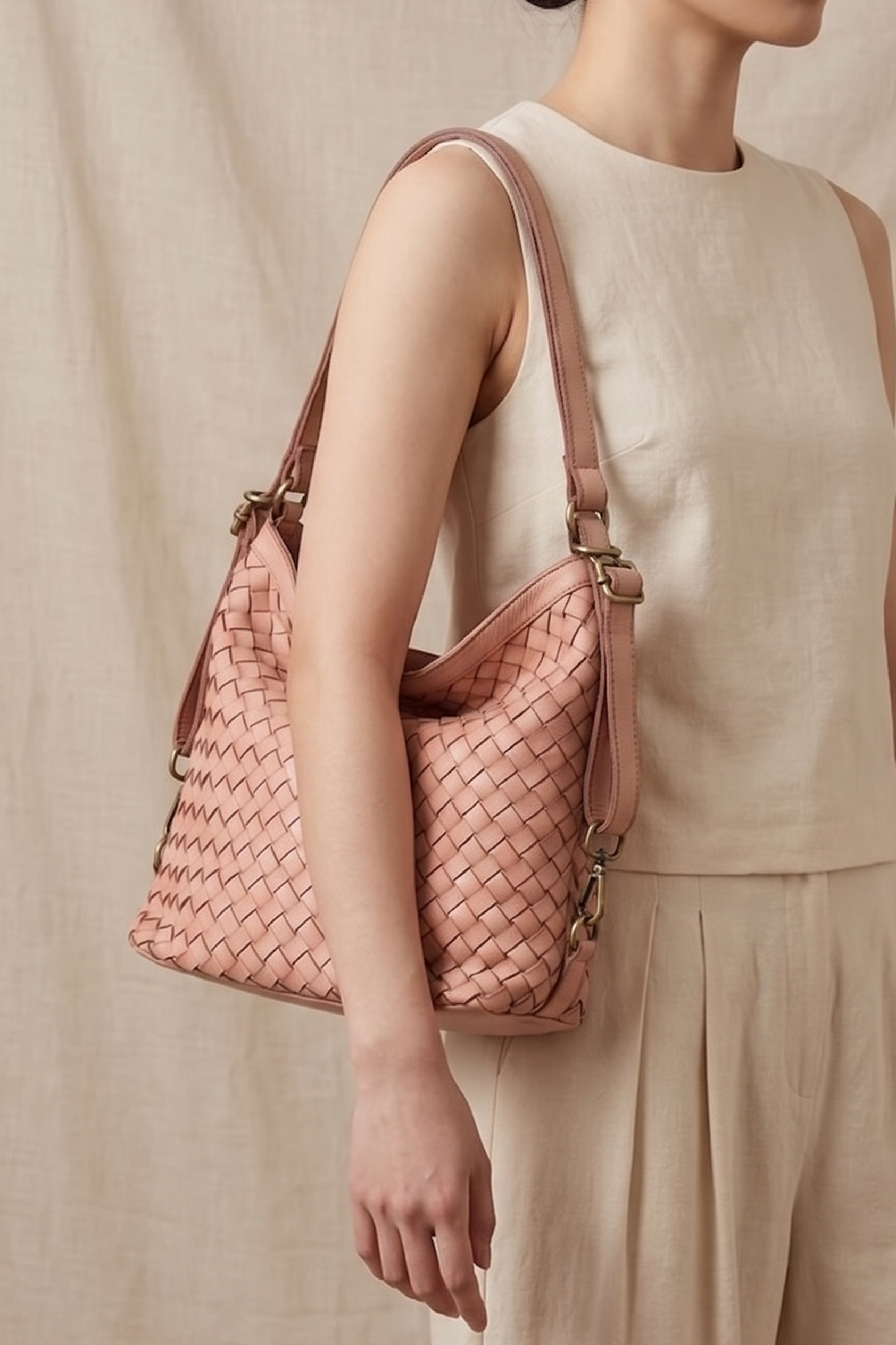 Torino 鞣革編織兩用包 粉紅