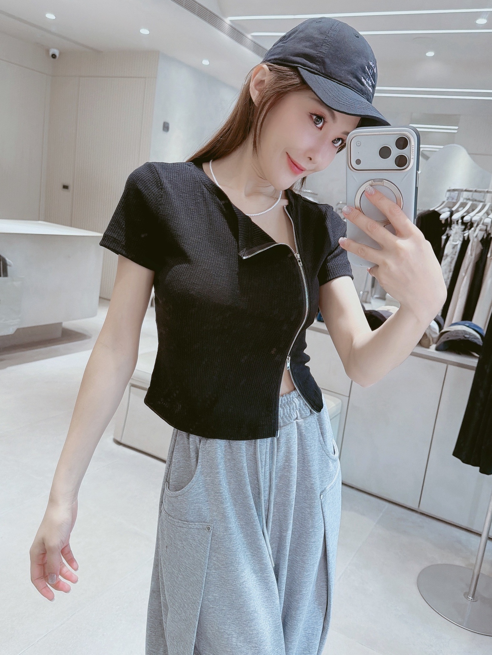 側邊雙拉鍊坑紋棉質衣