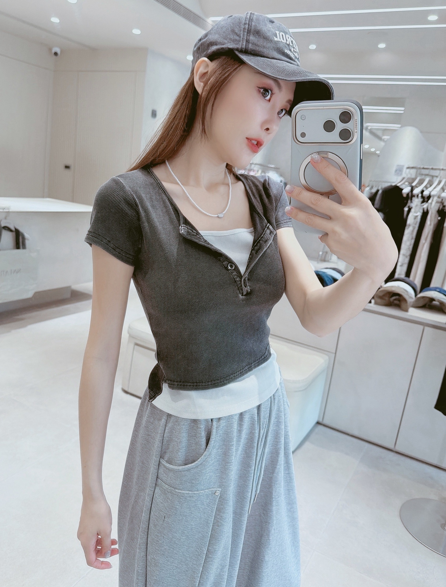 排釦假兩件水洗上衣