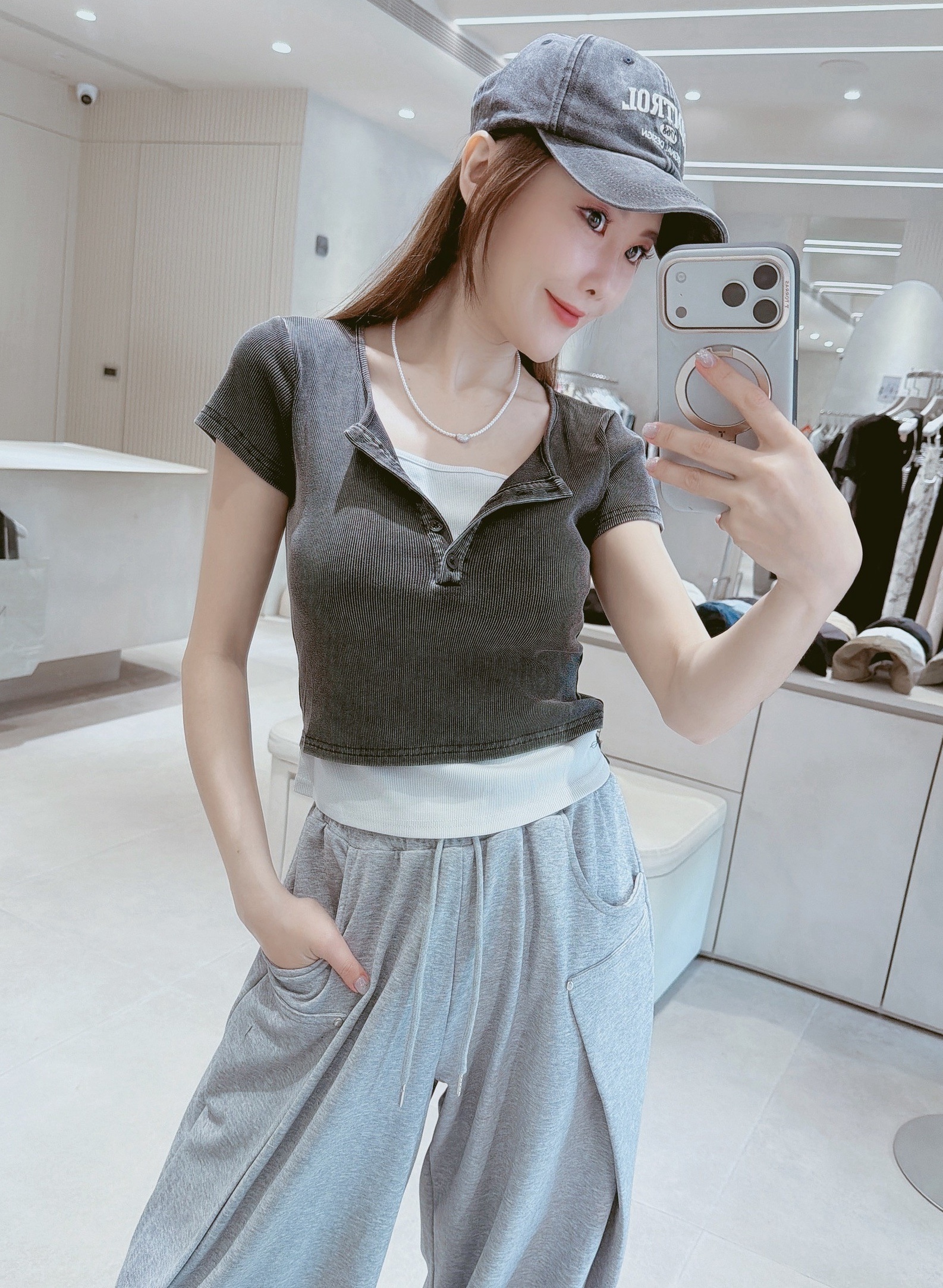 排釦假兩件水洗上衣