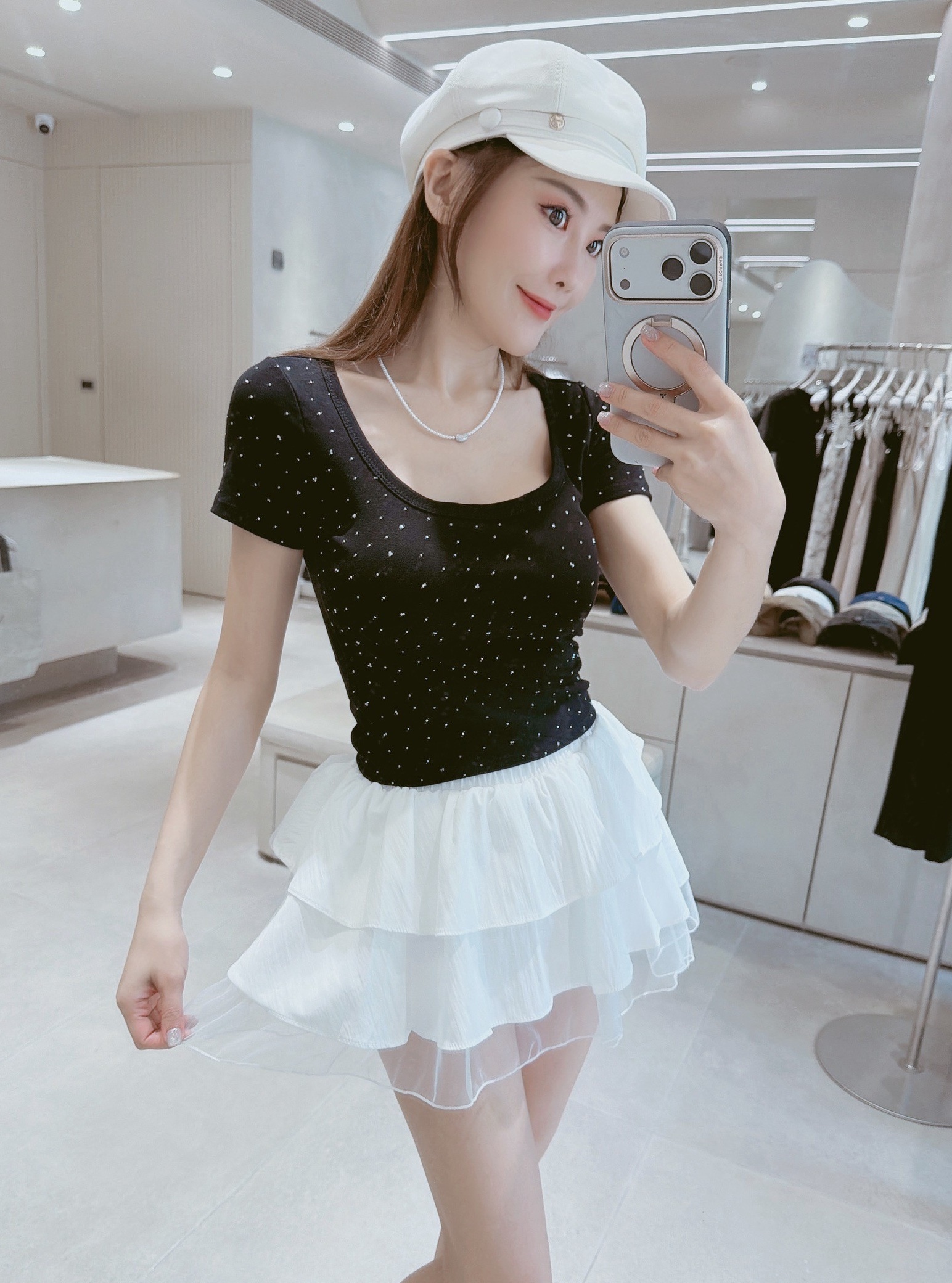 U領鑽鑽罩杯棉質上衣