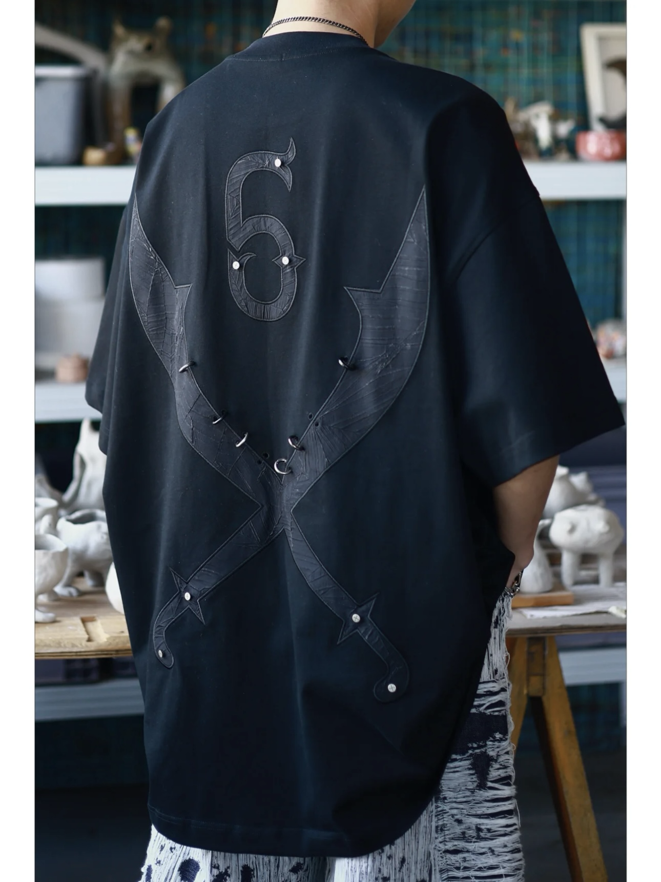 Morning Drinker 貼布繡龜背收褶T恤