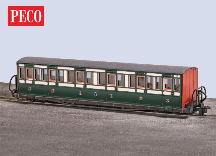 Peco GR-621A OO9規 FR 短款「弓形側板客車」轉向架客車 早期塗裝 綠色 19
