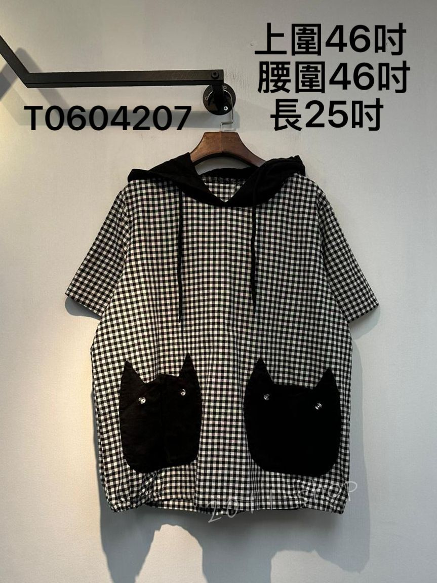 出口日本貓貓口袋格仔TOP 上圍46吋  腰圍46吋 長25吋 T0604207