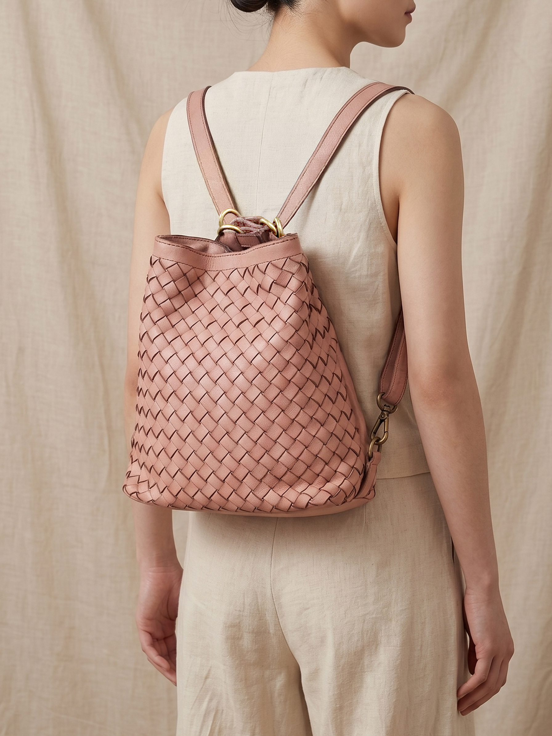 Torino 鞣革編織兩用包 粉紅