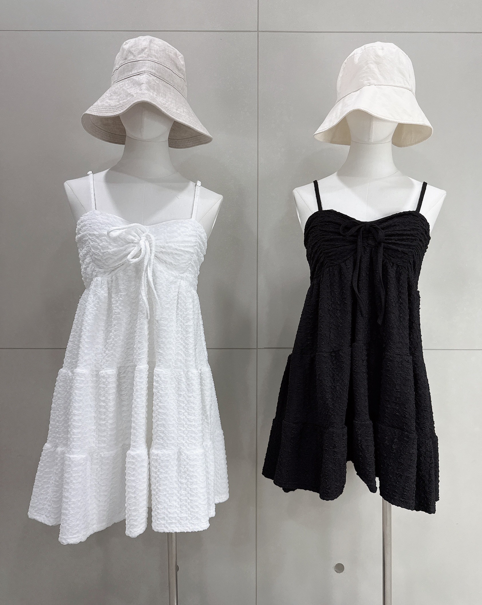 前抽繩泡泡紋細肩短洋