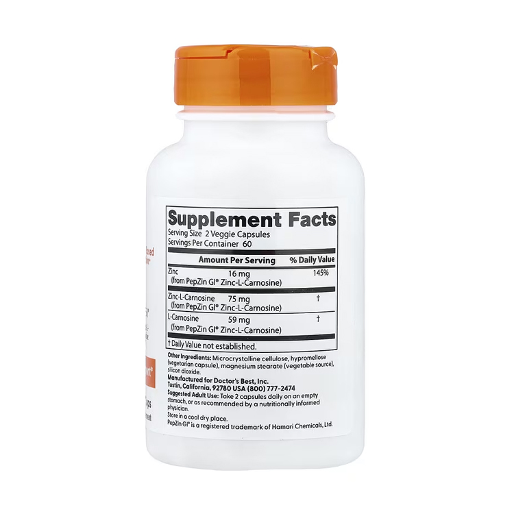 美國Doctor's Best, PepZin GI 鋅肌肽複合配方,120粒膠囊