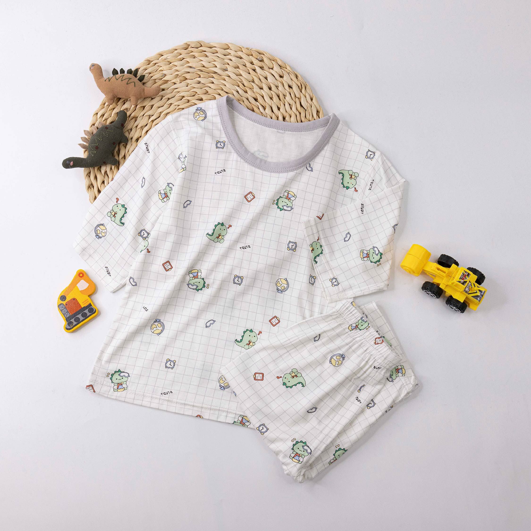 考古小恐龍格紋睡衣套裝 (JL6011)