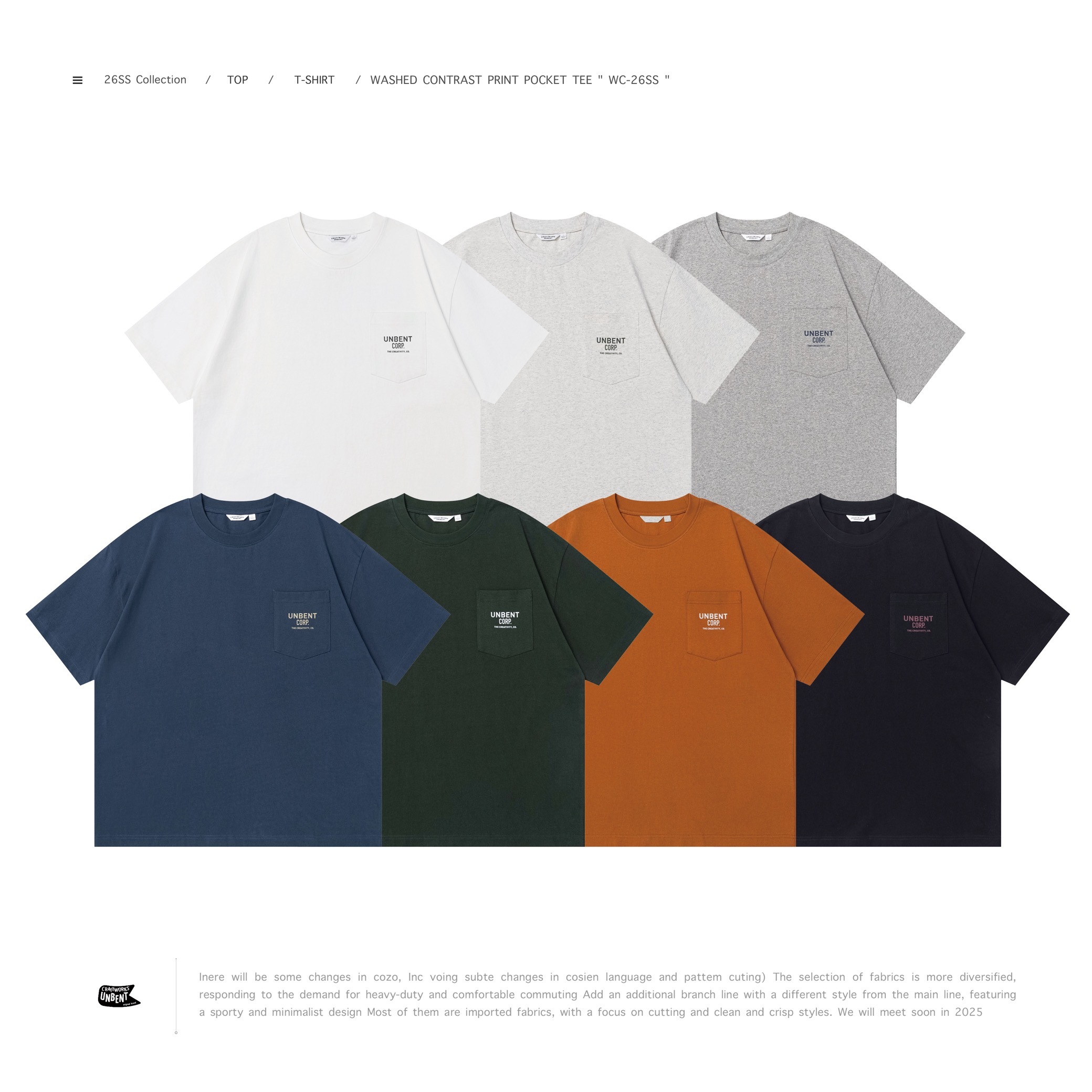 [ 預約販売 ] UNBENT® - 26SS Washed Contrast Print Pocket Tee " WC-26SS "