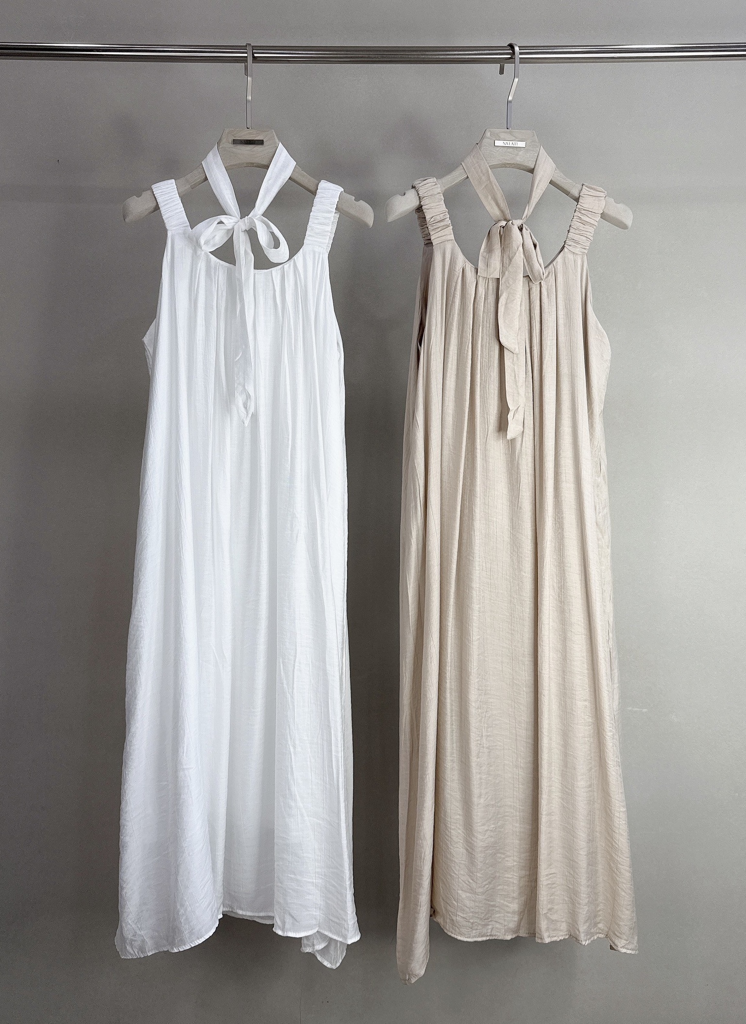 鬆緊肩腰綁帶雪紡背心長洋