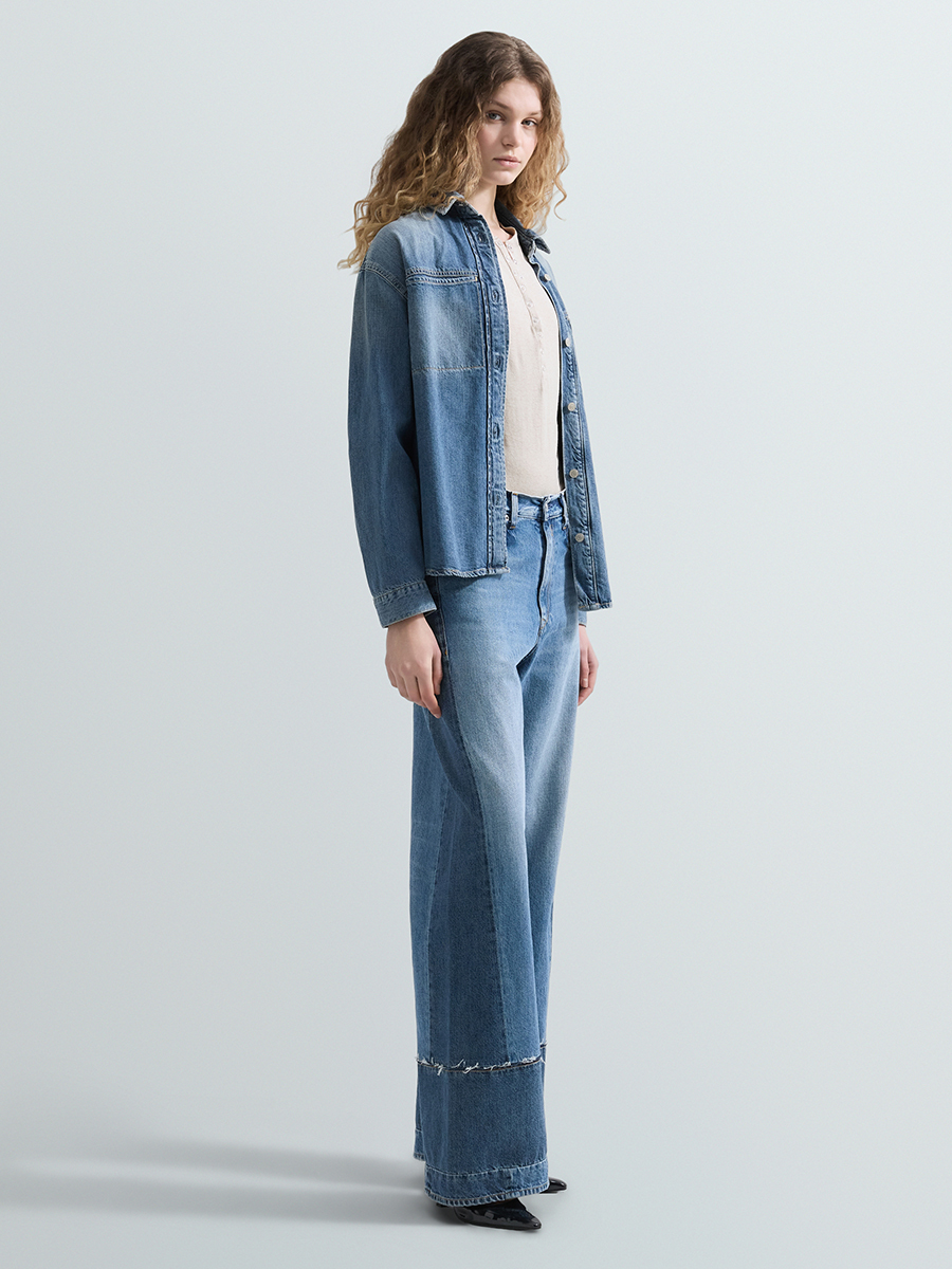 IDALYA 拼接丹寧牛仔寬褲