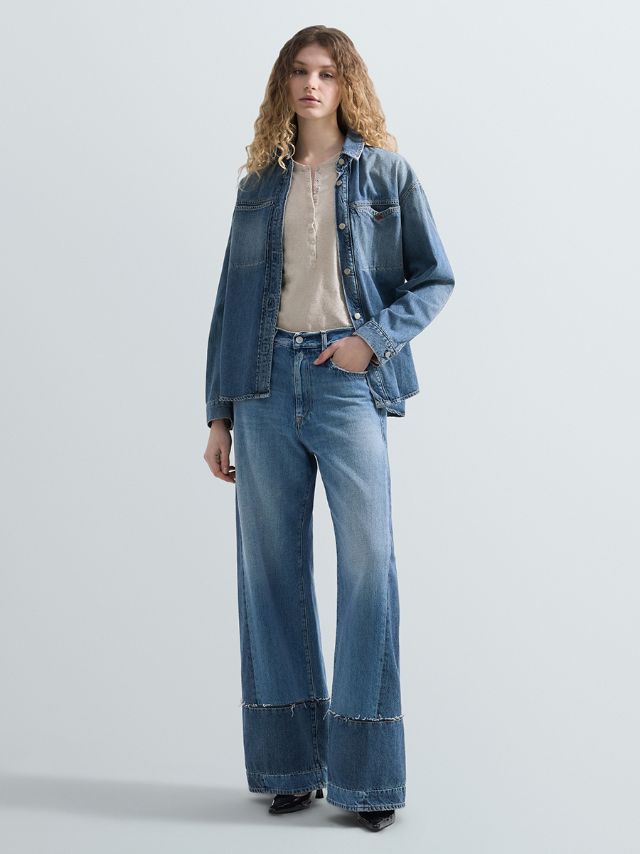 IDALYA 拼接丹寧牛仔寬褲