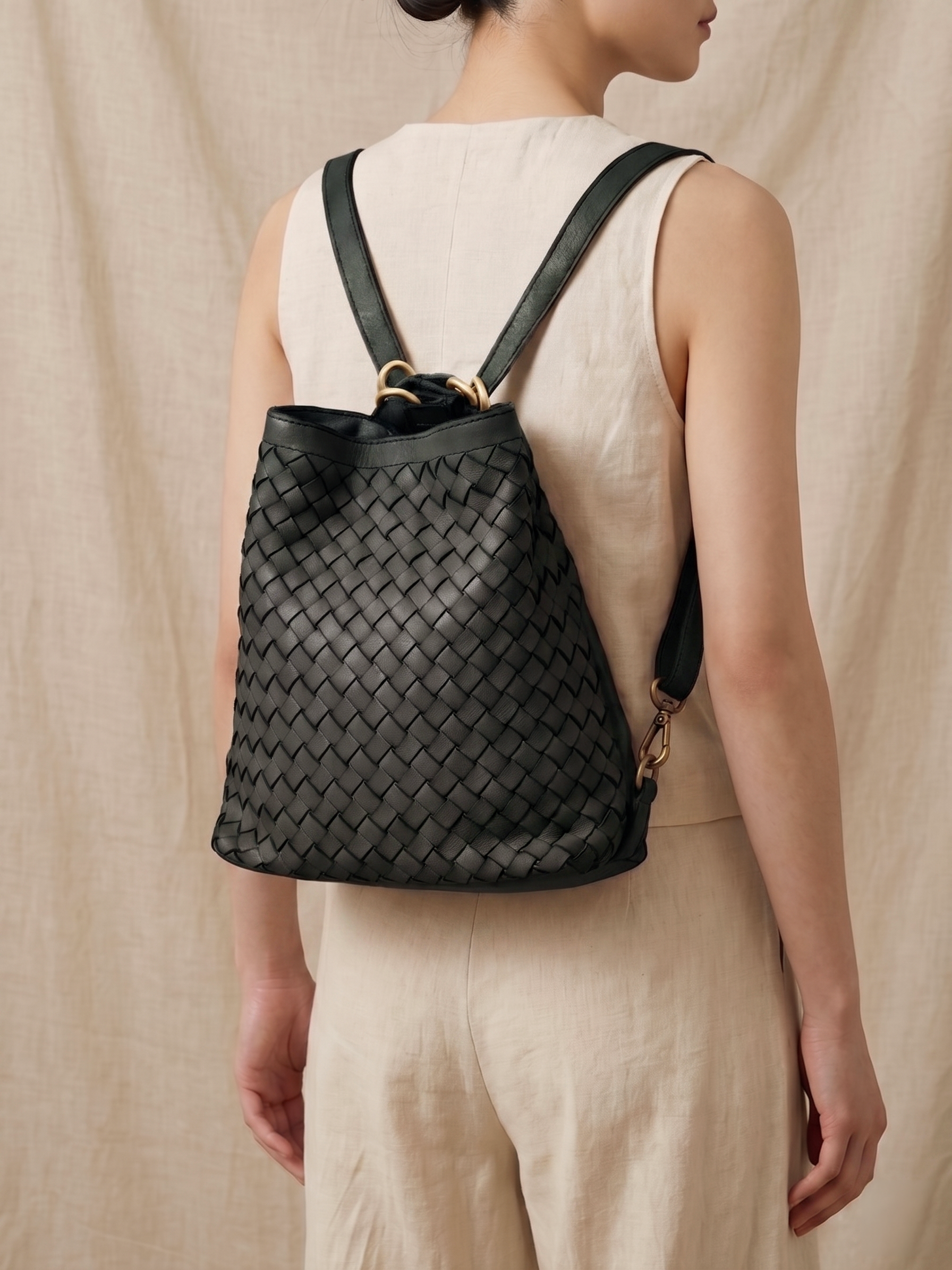 Torino 鞣革編織兩用包 黑色