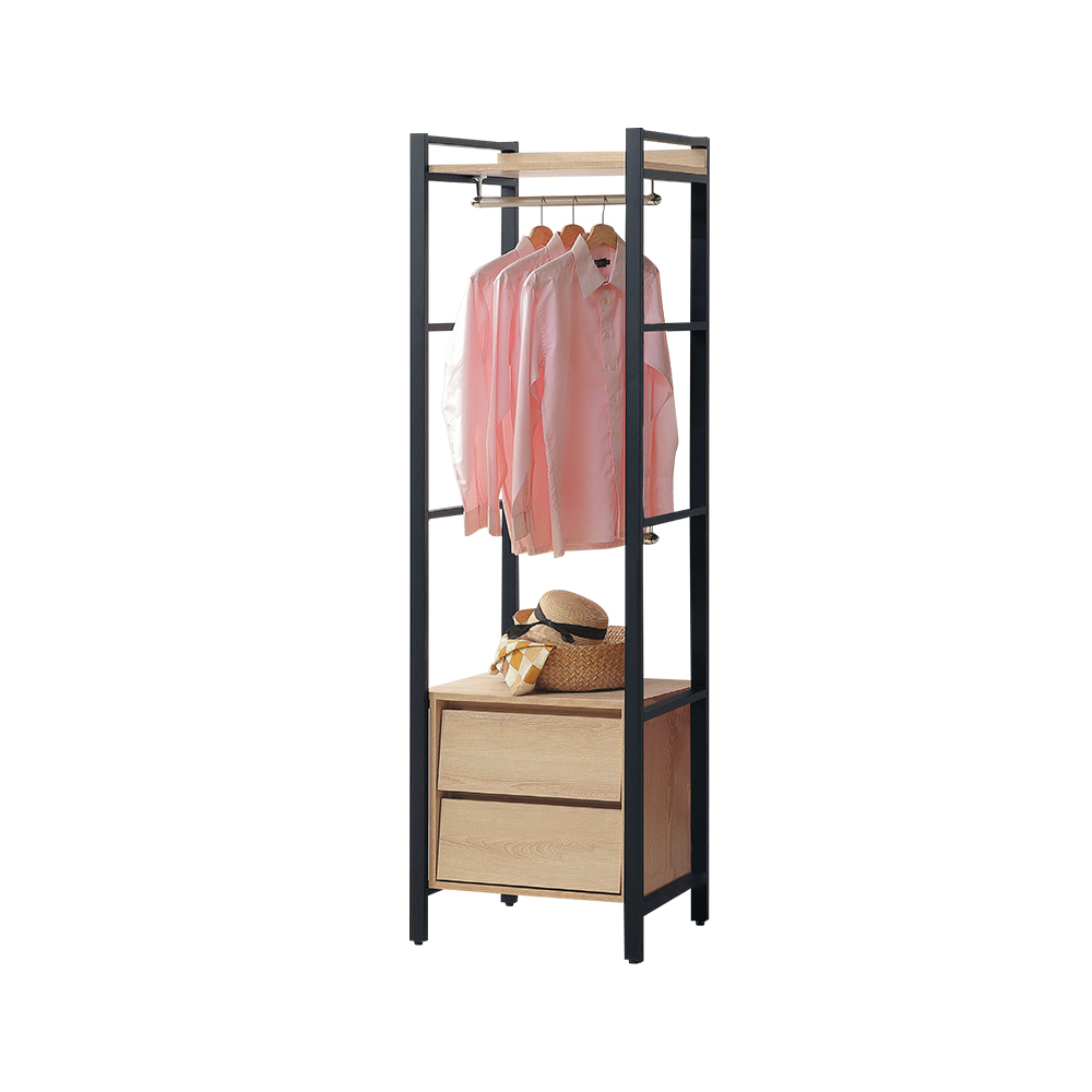 柏蒂家居-席恩工業風2尺二抽開放式衣櫃/衣櫥/收納櫃-單吊桿+二抽屜