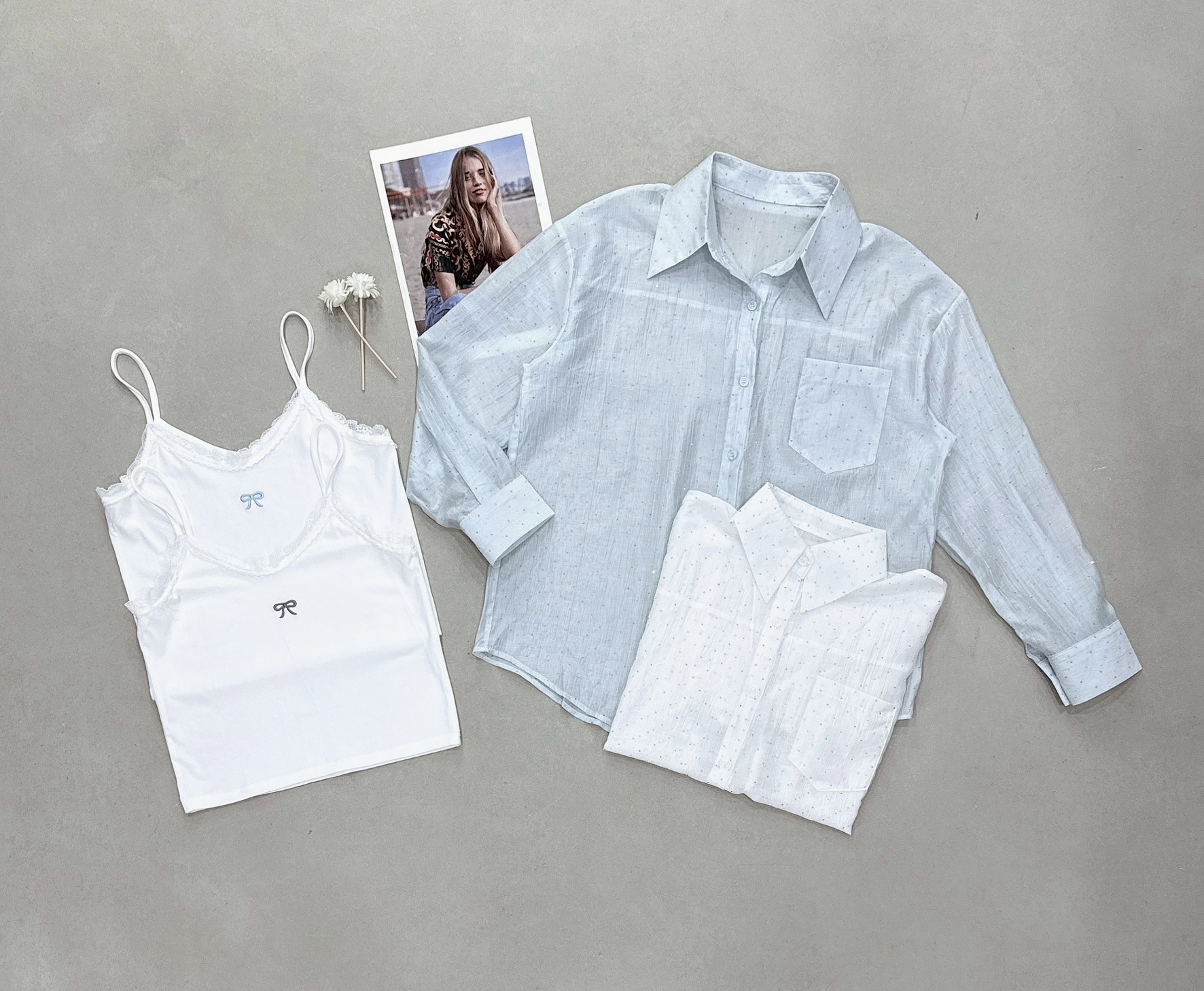 水鑽襯衫+蝴蝶結蕾絲背心