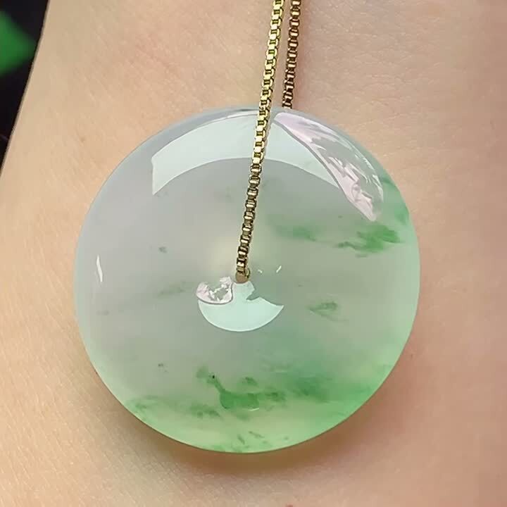 翡翠老坑冰飄花平安扣 (27.7mm直徑),天然翡翠A玉, 緬甸玉, Jade, Jadeite