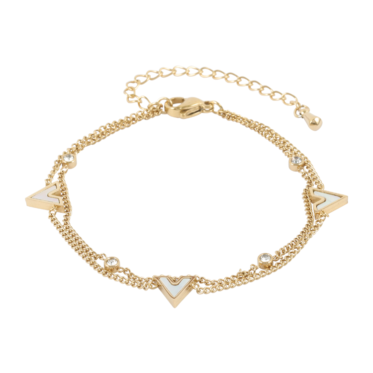 白鋼手鍊，女士手鍊 V字幾何貝殼鑲片；日常百搭線條俐落有層次（4246金色）