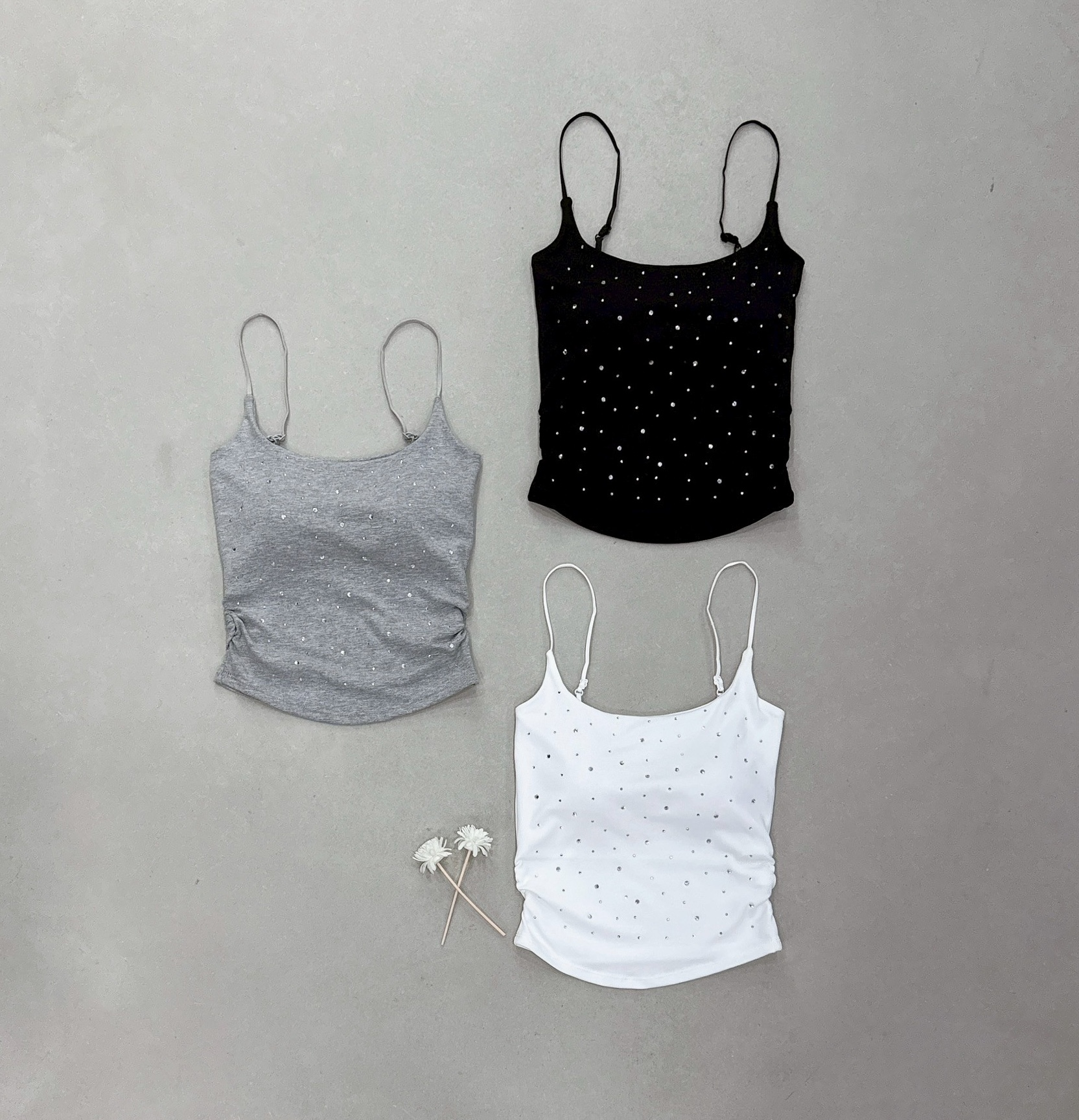 肩可調側抓皺鑽鑽罩杯背心 372