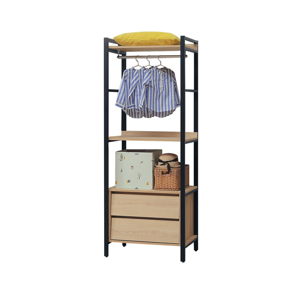 柏蒂家居-席恩工業風2.7尺二抽開放式衣櫃/衣櫥/收納櫃-單吊桿+二抽屜