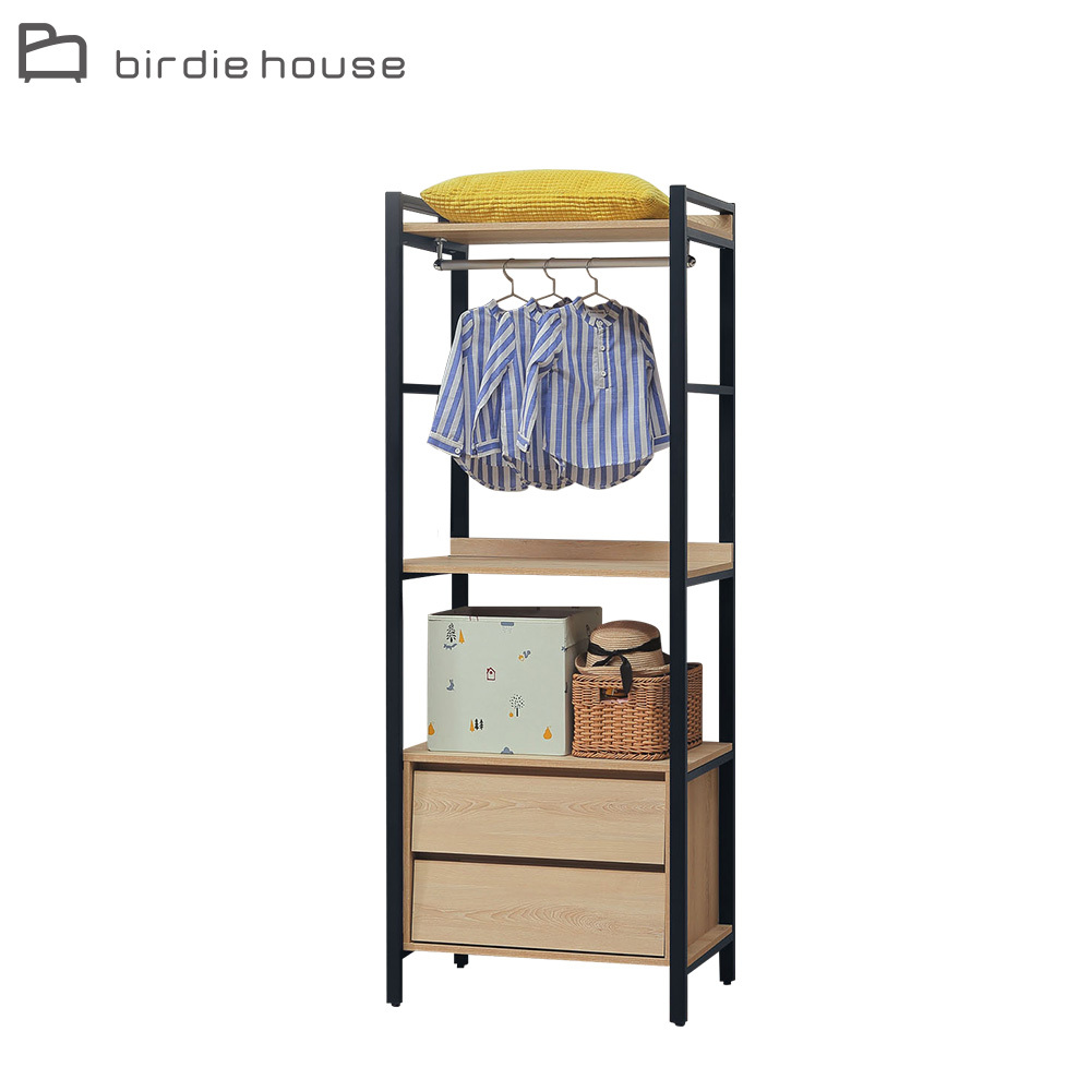 柏蒂家居-席恩工業風2.7尺二抽開放式衣櫃/衣櫥/收納櫃-單吊桿+二抽屜