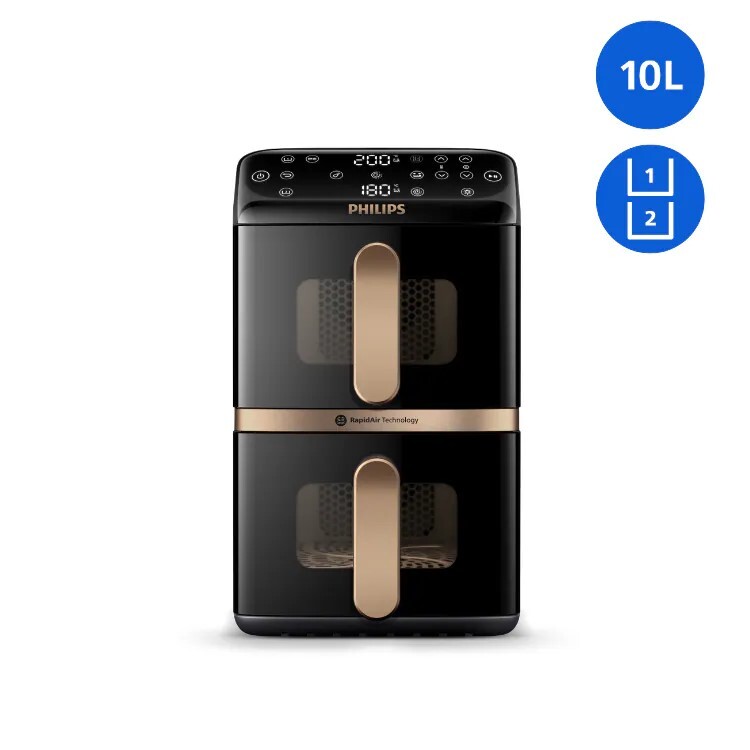 飛利浦 Philips   NA462/79‧雙層可透視健康空氣炸鍋‧10升‧香港行貨,原廠2年全球保養‧