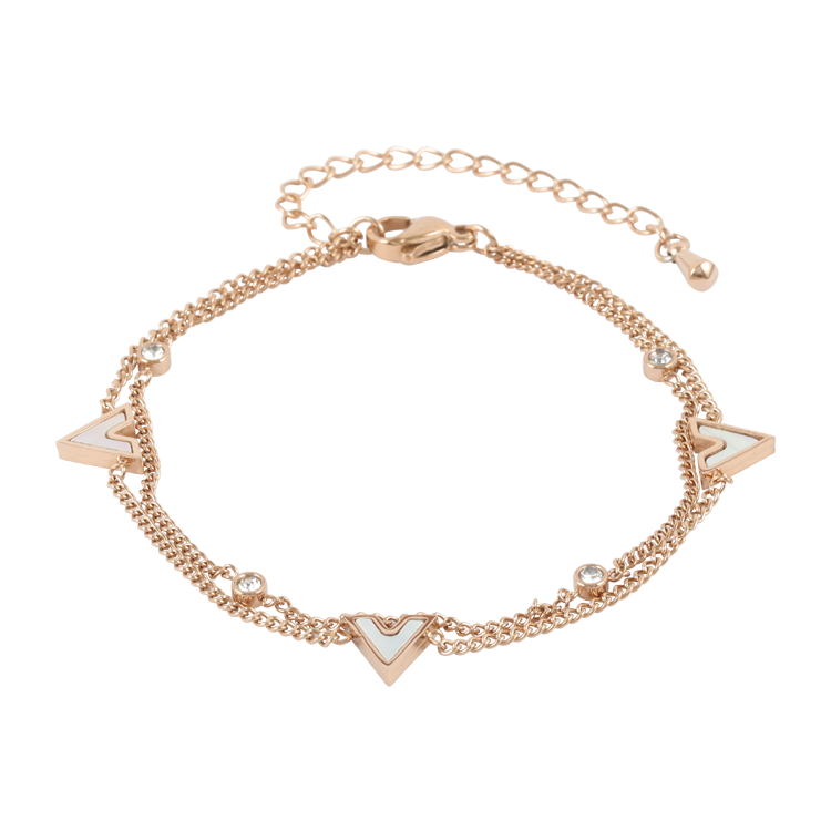 白鋼手鍊，女士手鍊 V字幾何貝殼鑲片；日常百搭線條俐落有層次（4246玫瑰金）