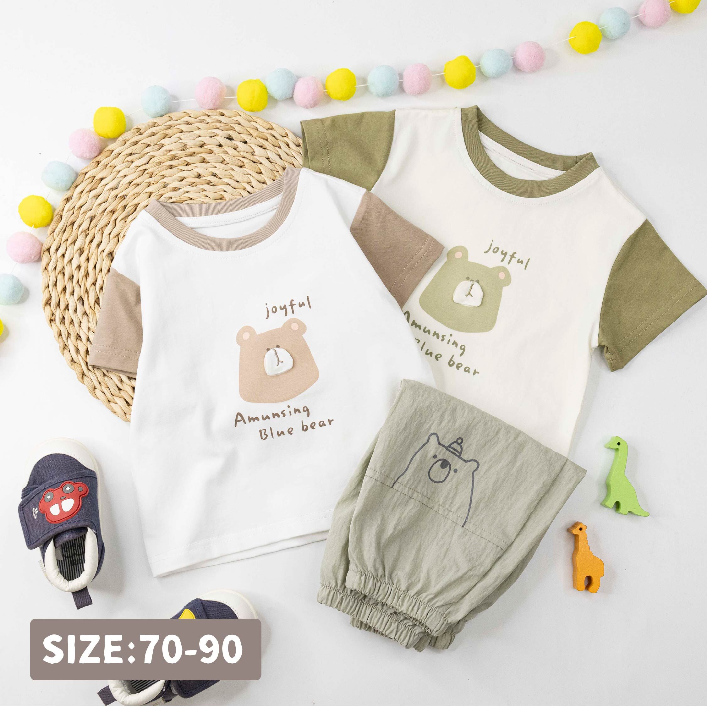 呆萌熊熊拼接袖上衣＊二色 (H60040)