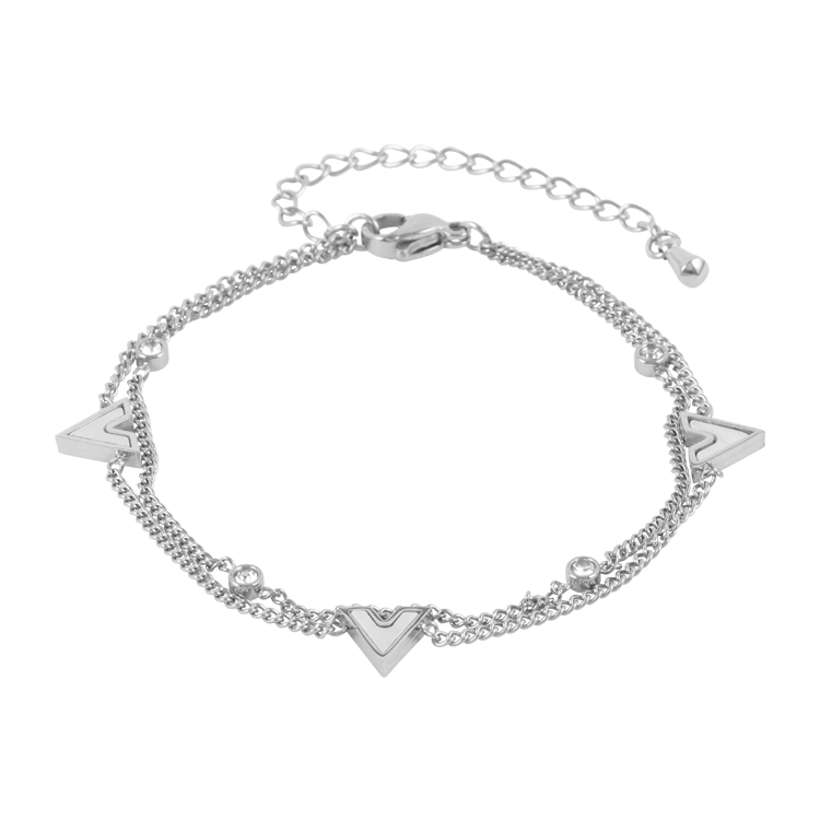 白鋼手鍊，女士手鍊 V字幾何貝殼鑲片；日常百搭線條俐落有層次（4246銀色）