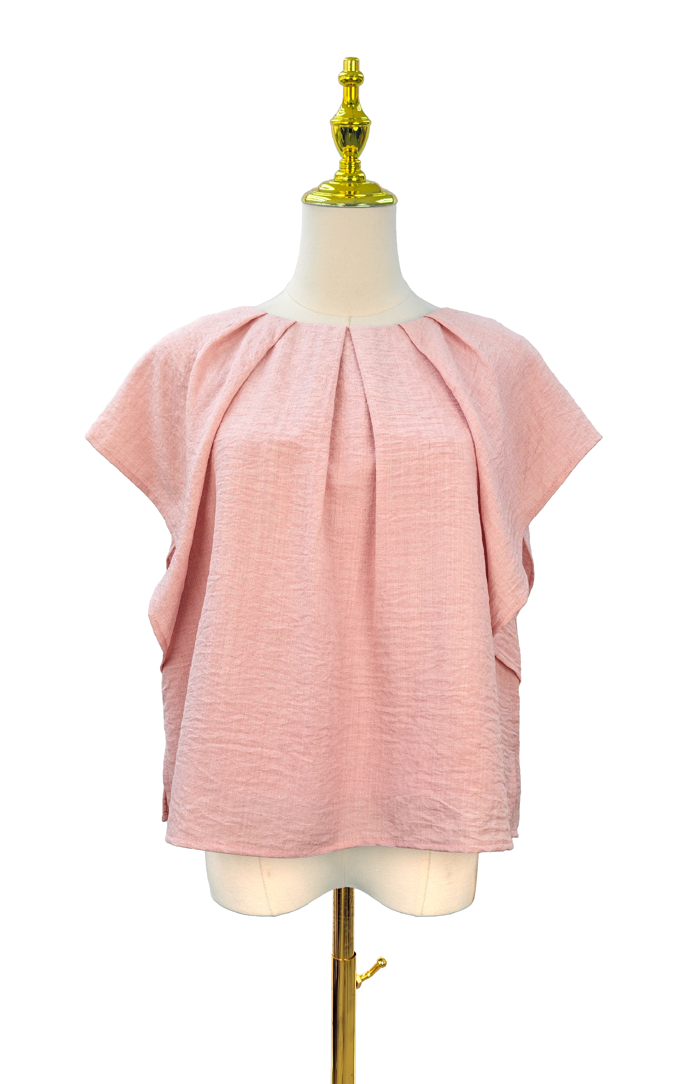 Crew Neck Pleated Drop Shoulder Top SH0405