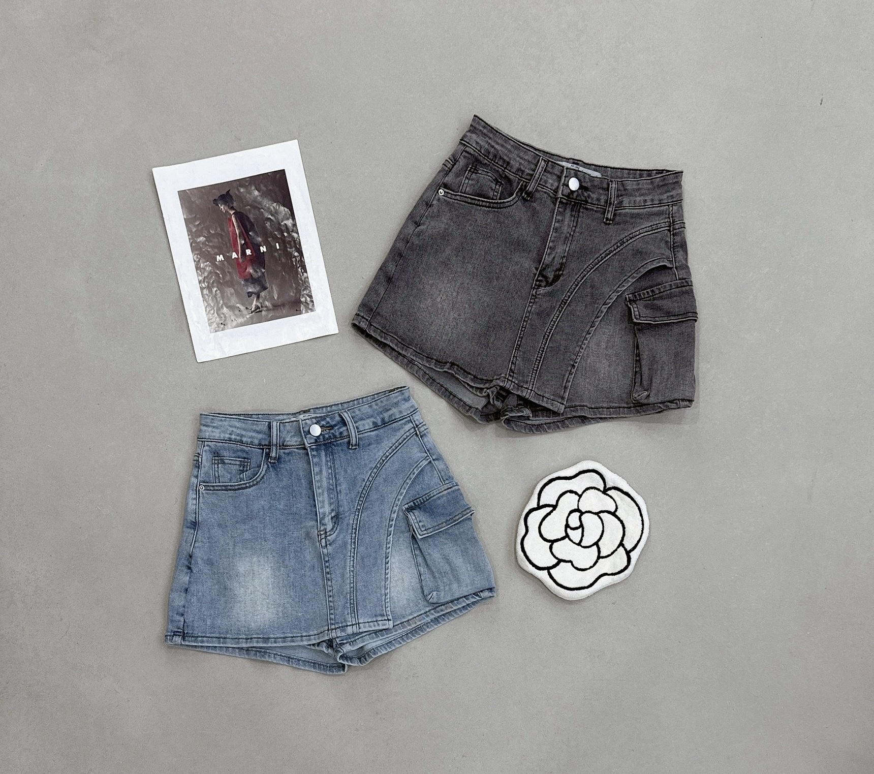 斜邊側口袋牛仔褲裙 8009淺藍 8010煙灰