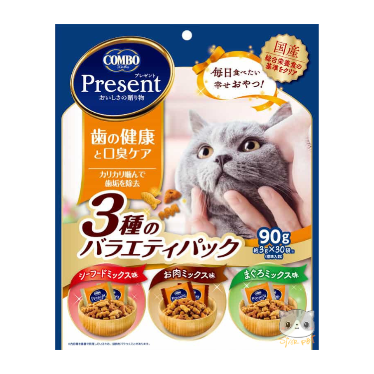 Combo 潔歯口氣護理 脆脆貓小食 90g (3g x 30小袋) (海鮮+肉+吞拿魚3款口味)