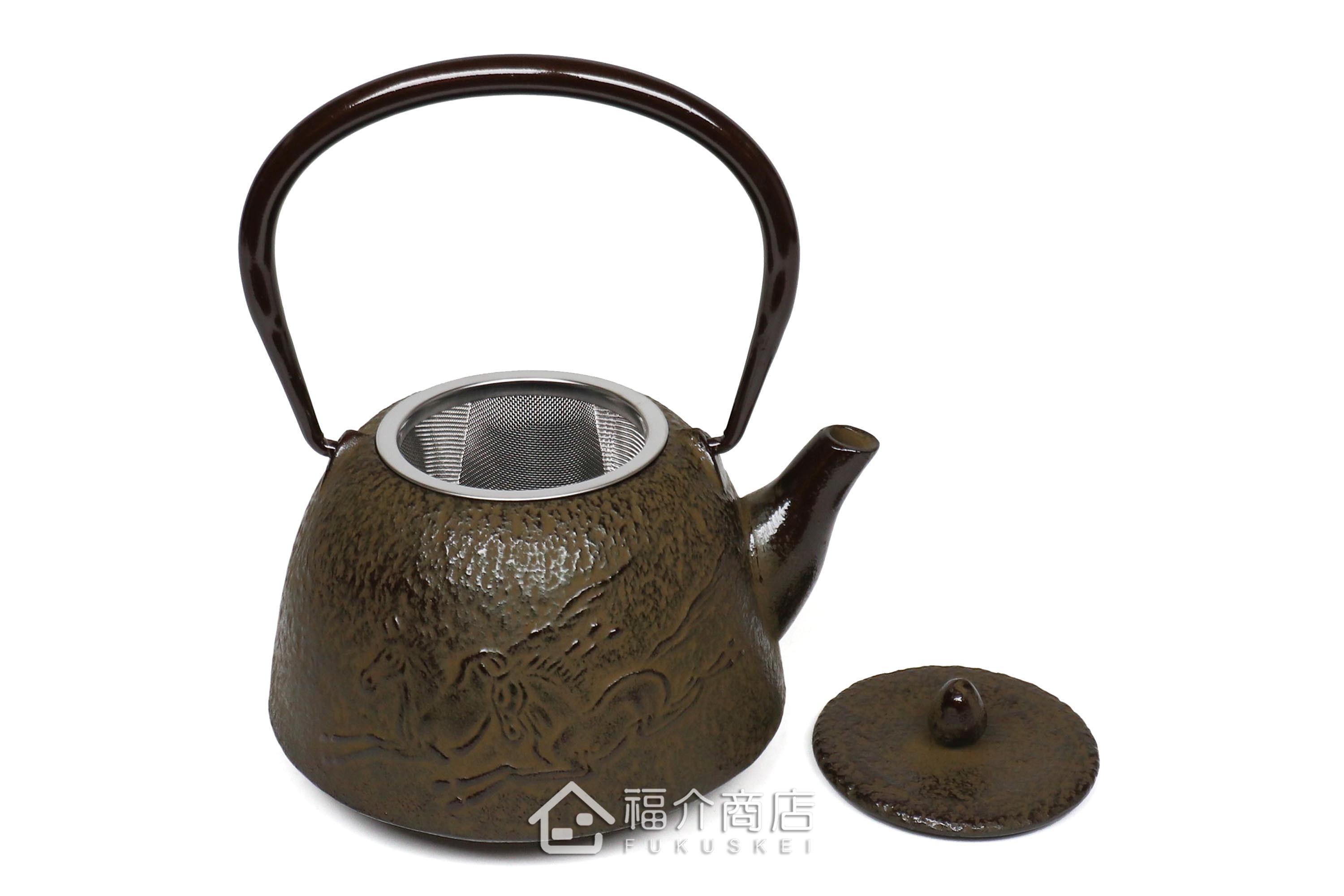 岩戶鑄工所製作的日本泡茶壺,茶色的馬紋樣造型壺身
