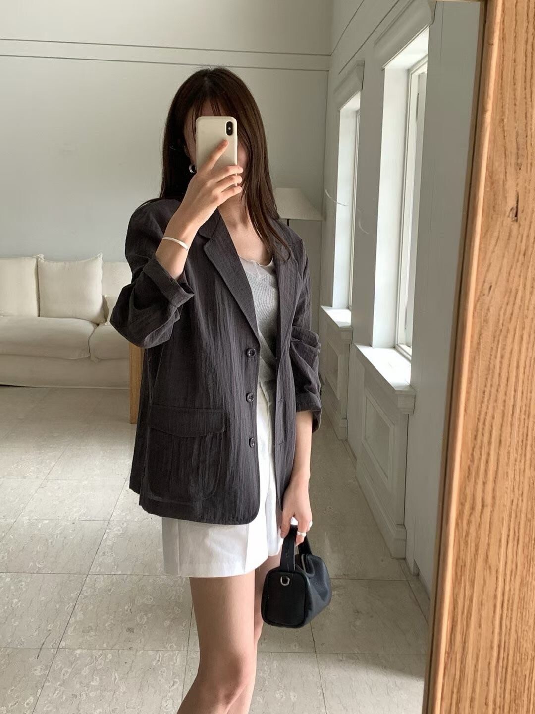 夏日涼感棉麻排釦V領西裝外套 / 4色