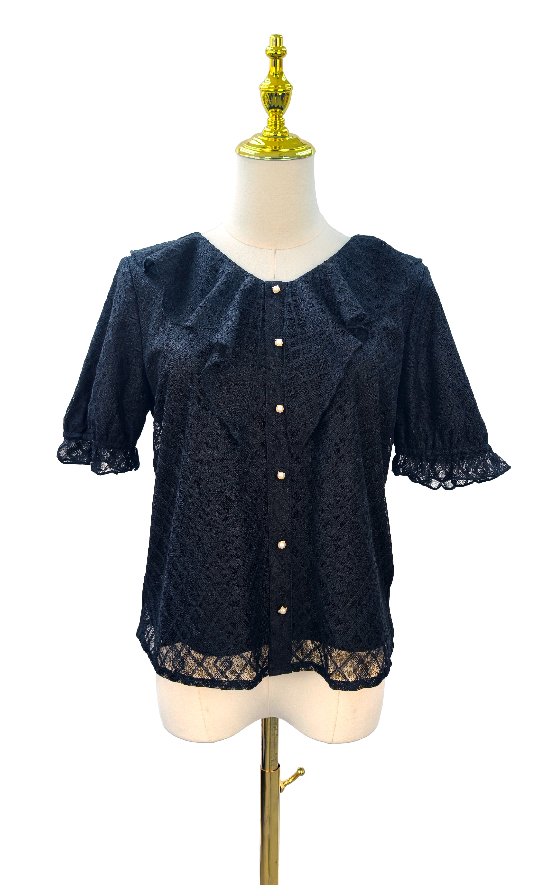Geometric Lace Top With Ruffles SH0407
