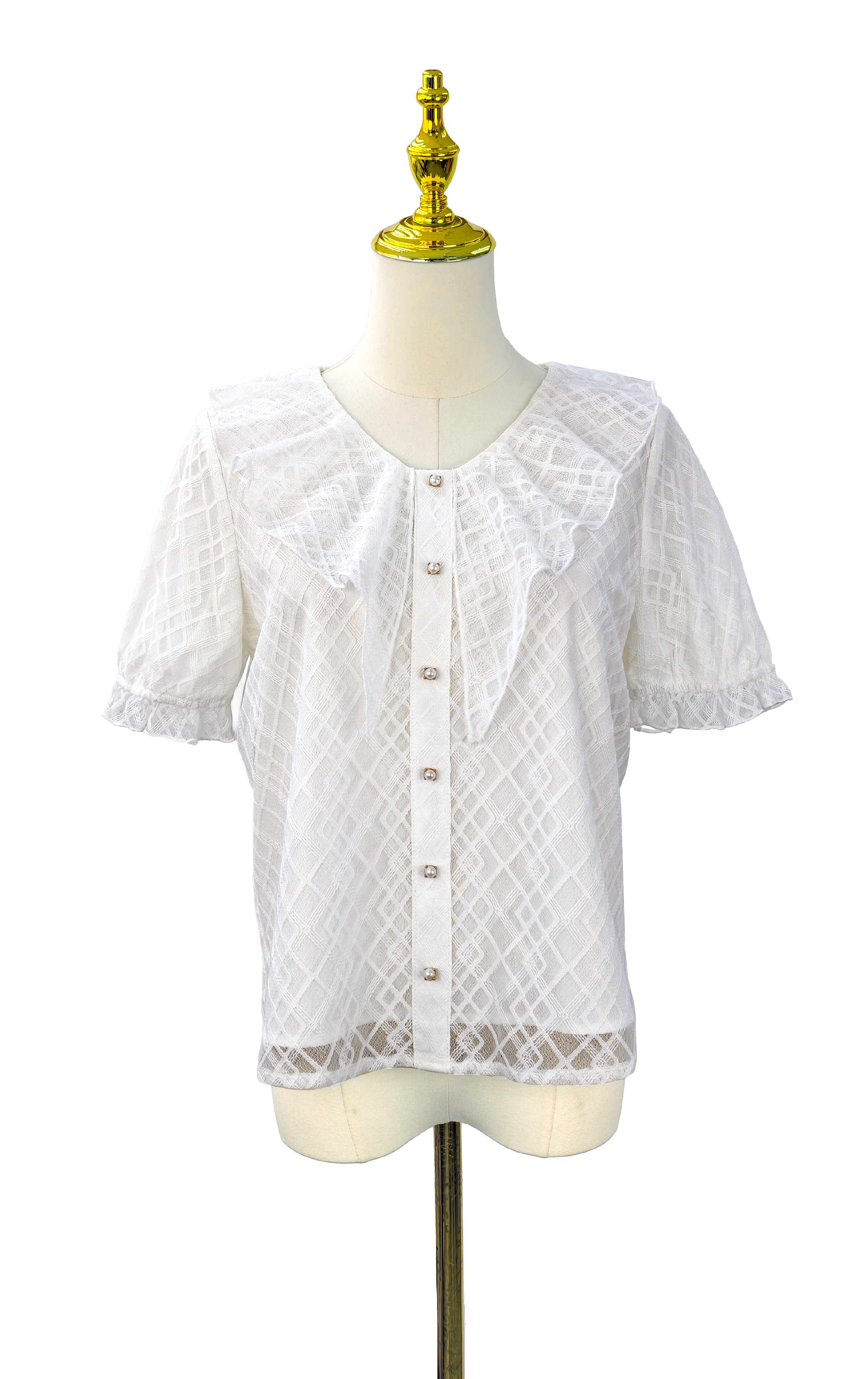 Geometric Lace Top With Ruffles SH0407