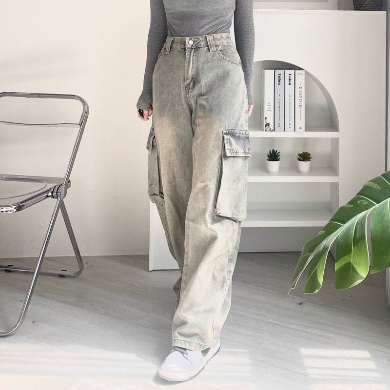 刷舊口袋牛仔褲 水洗做舊工裝褲 80682