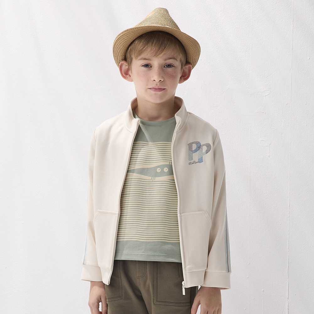 PIPPY 經典LOGO小立領全開休閒外套 米白