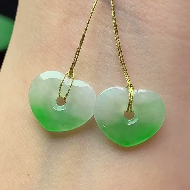 翡翠冰綠愛心一對,天然翡翠A玉, 緬甸玉, Jade, Jadeite