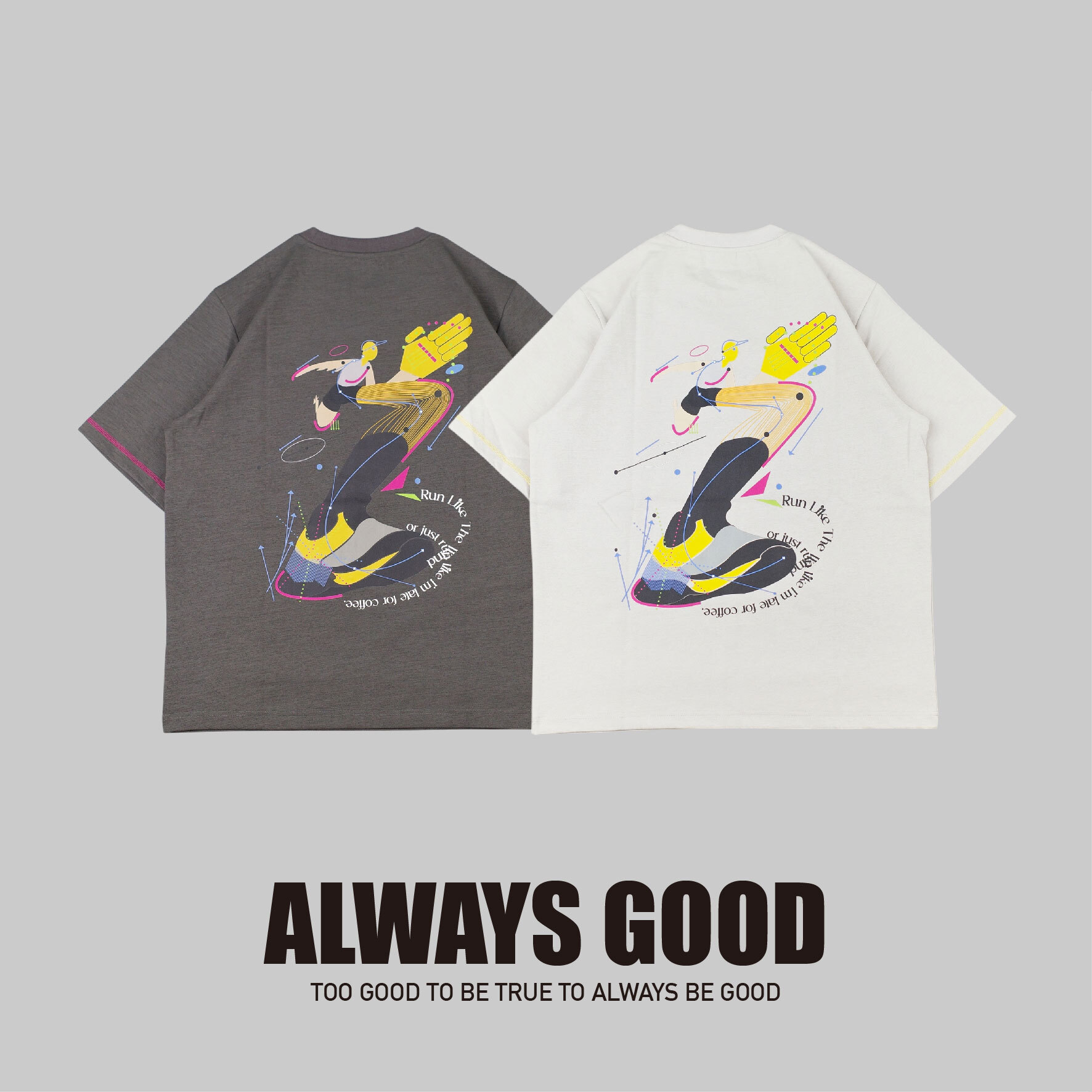 『Always_Good』明線 撞色 印花 透氣 短T
