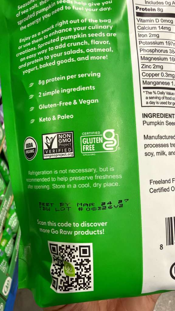 YN003 Go Raw 有機發芽海鹽南瓜籽 1LB EXP: 03.2027