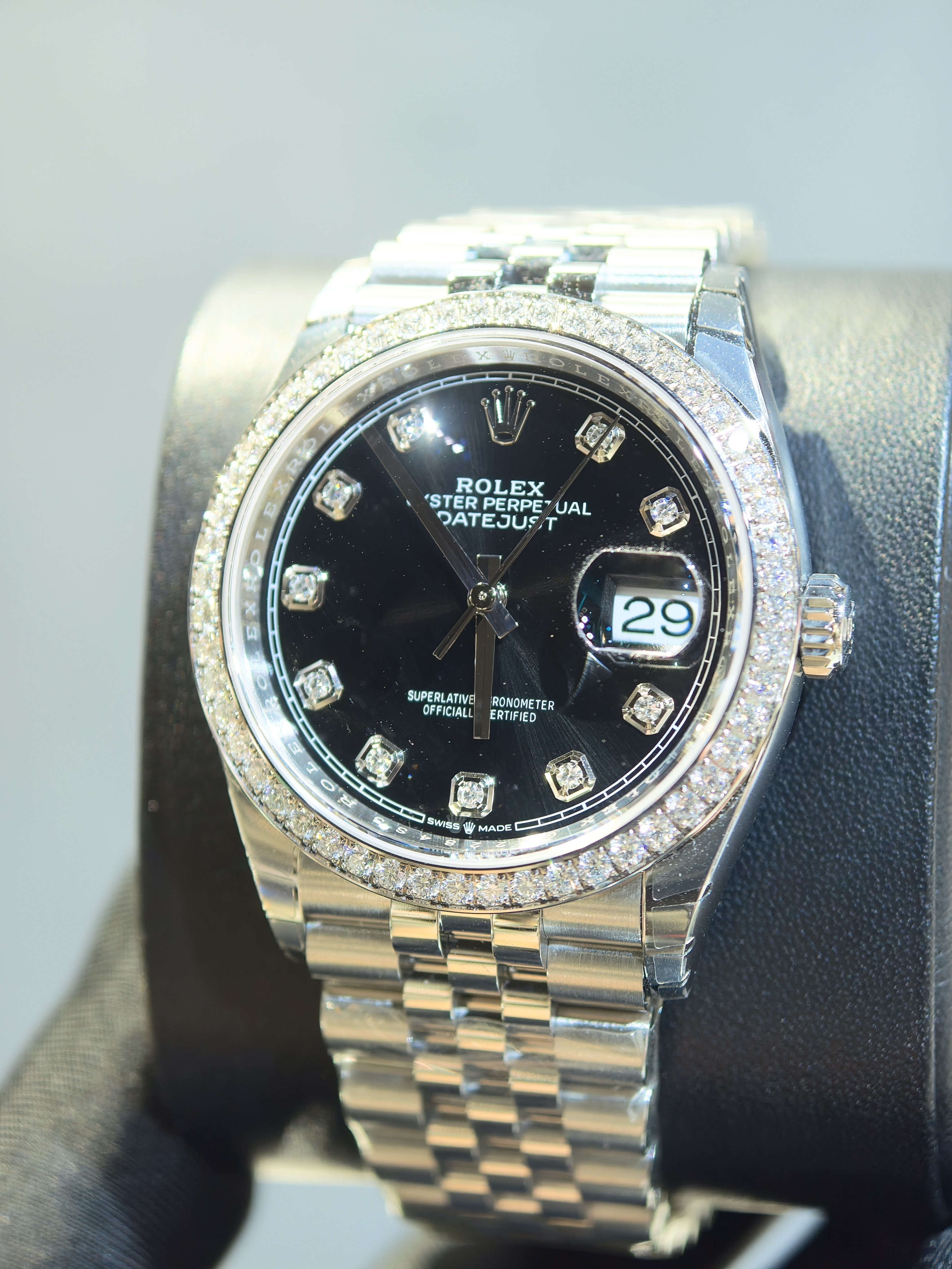 BRAND NEW ROLEX 126284RBR 126284 BLACK DATEJUST 36 DIAMOND WHITE GOLD BEZEL JUBILEE STRAP m126284rbr-0019