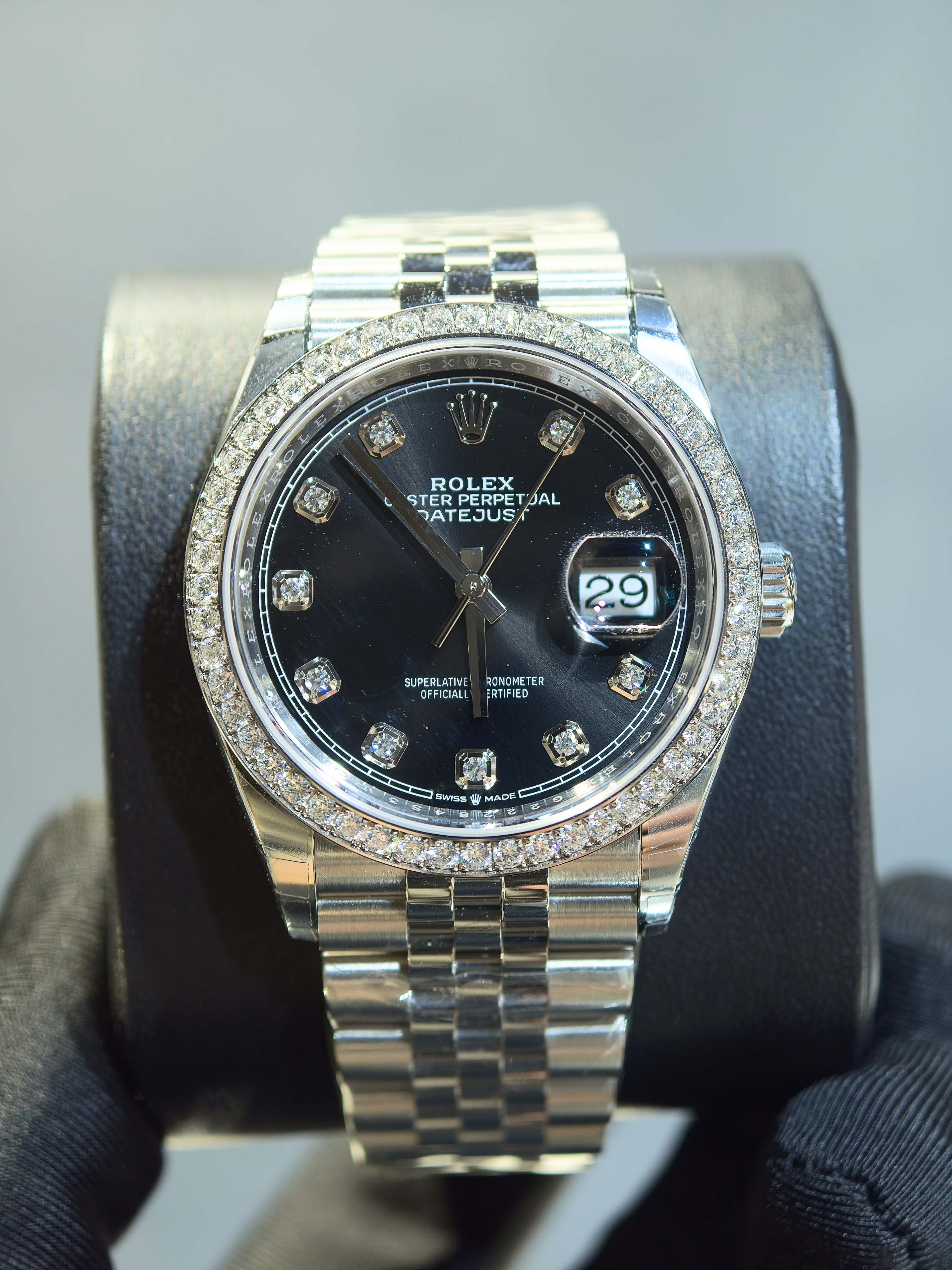 BRAND NEW ROLEX 126284RBR 126284 BLACK DATEJUST 36 DIAMOND WHITE GOLD BEZEL JUBILEE STRAP m126284rbr-0019