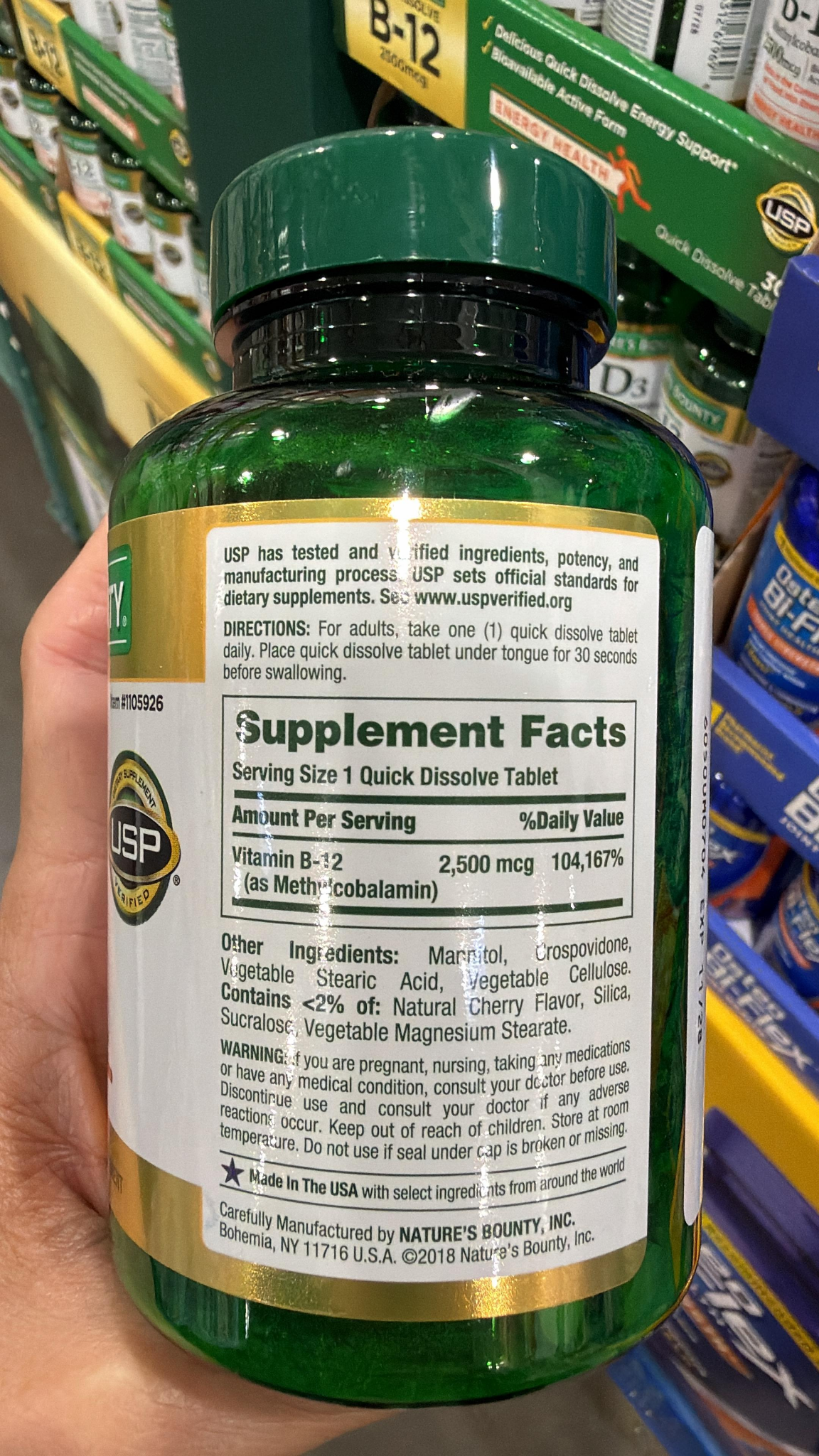 YN005 Nature's Bounty 自然之寶維他命B-12 (2500 mcg) 300片 EXP: 11.2028