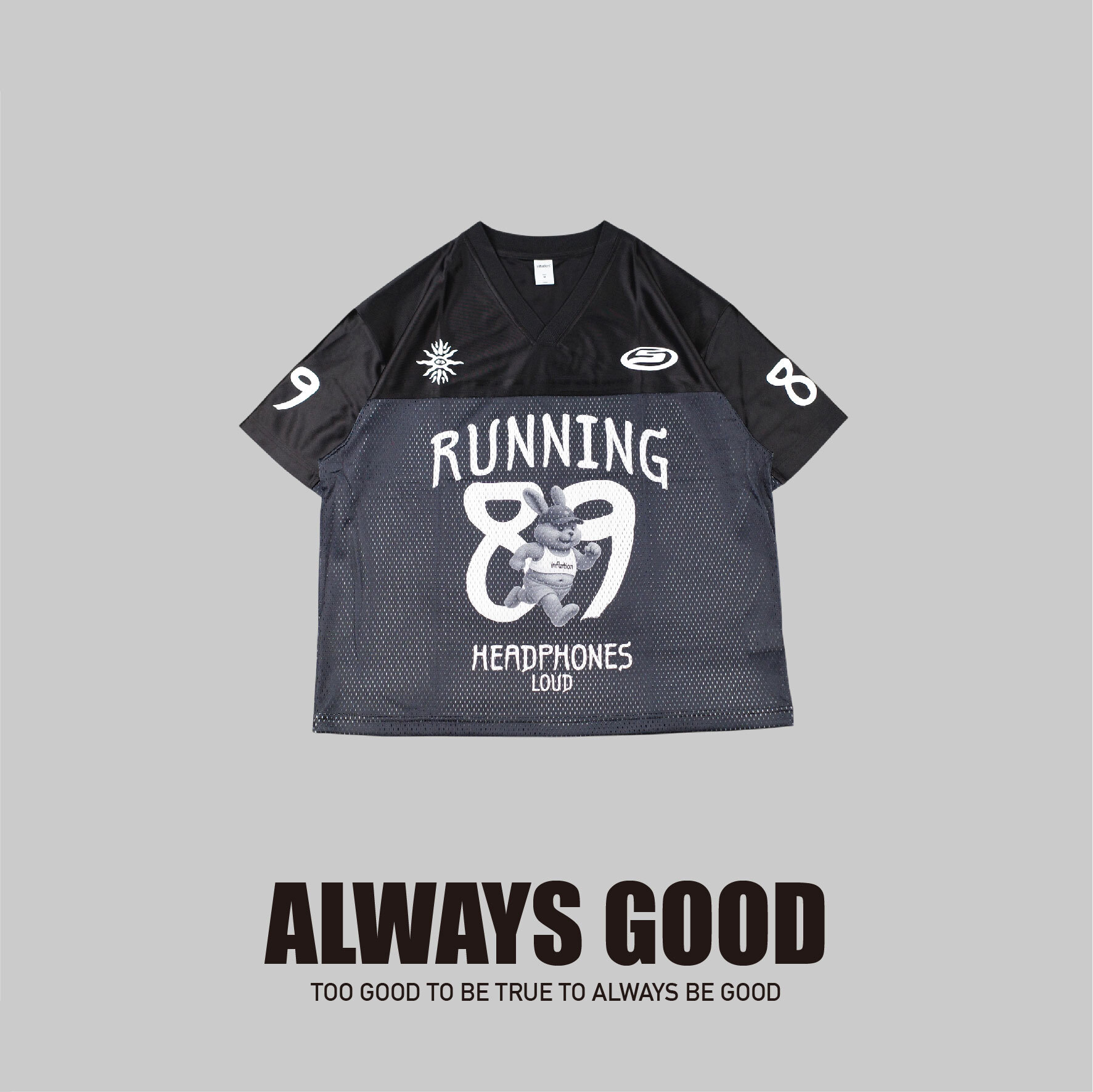 『Always_Good』89跑跑兔 網版 復古印花 V領 球衣
