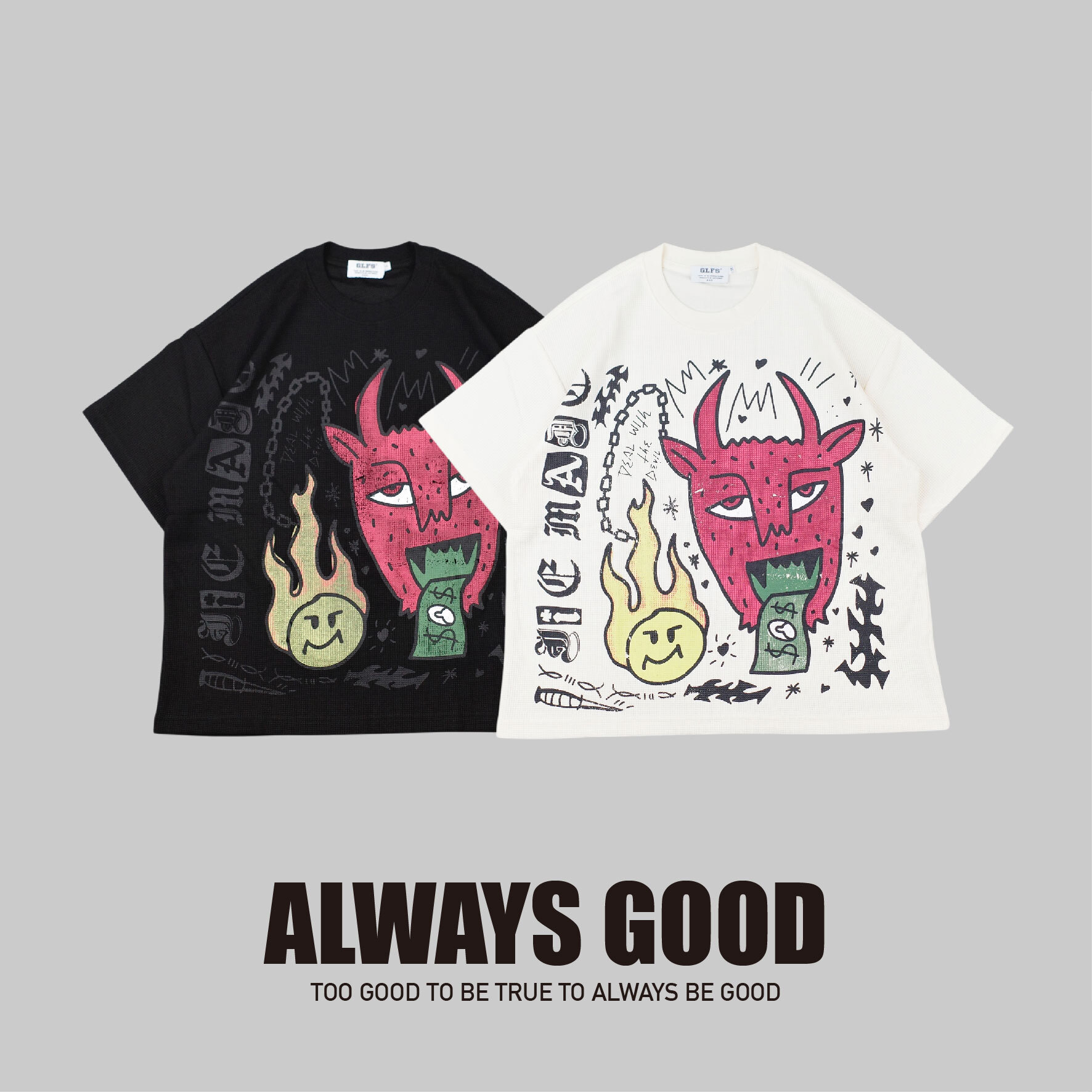 『Always_Good』就是愛錢 塗鴉 華夫格 印花 短T