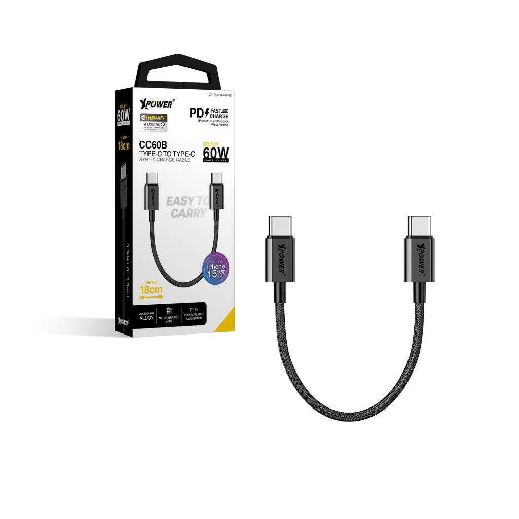 HKHG0421-010 CC60B 18cm 鋁合金60W高速傳輸充電Type-C>Type-C線 (A10)