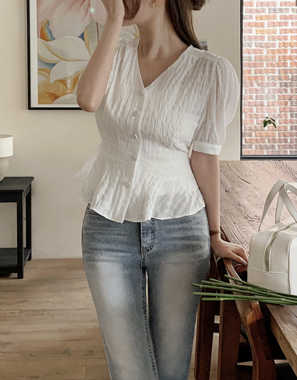 Innis 清新V領收腰襯衫 [ 4色 / Free ]