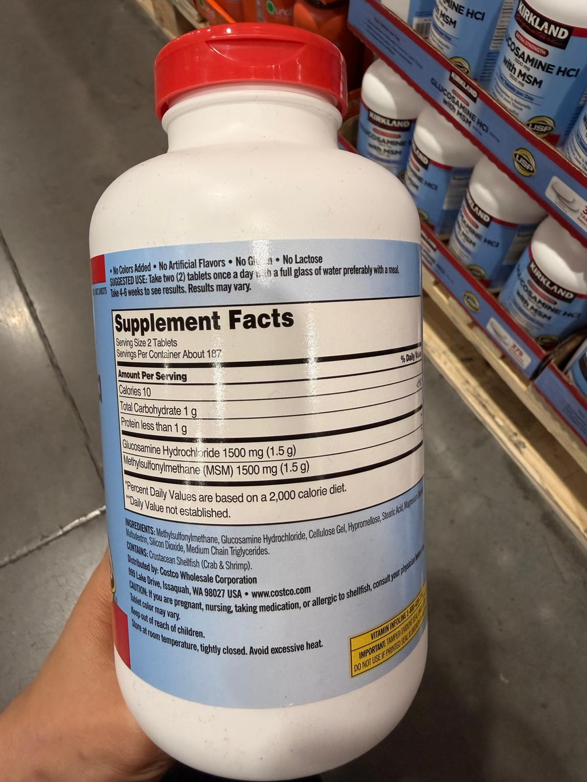 YN027 Kirkland Signature 葡萄糖胺軟骨素 1500mg + MSM 1500mg 關節健康補充劑 375粒 EXP: 10.2028