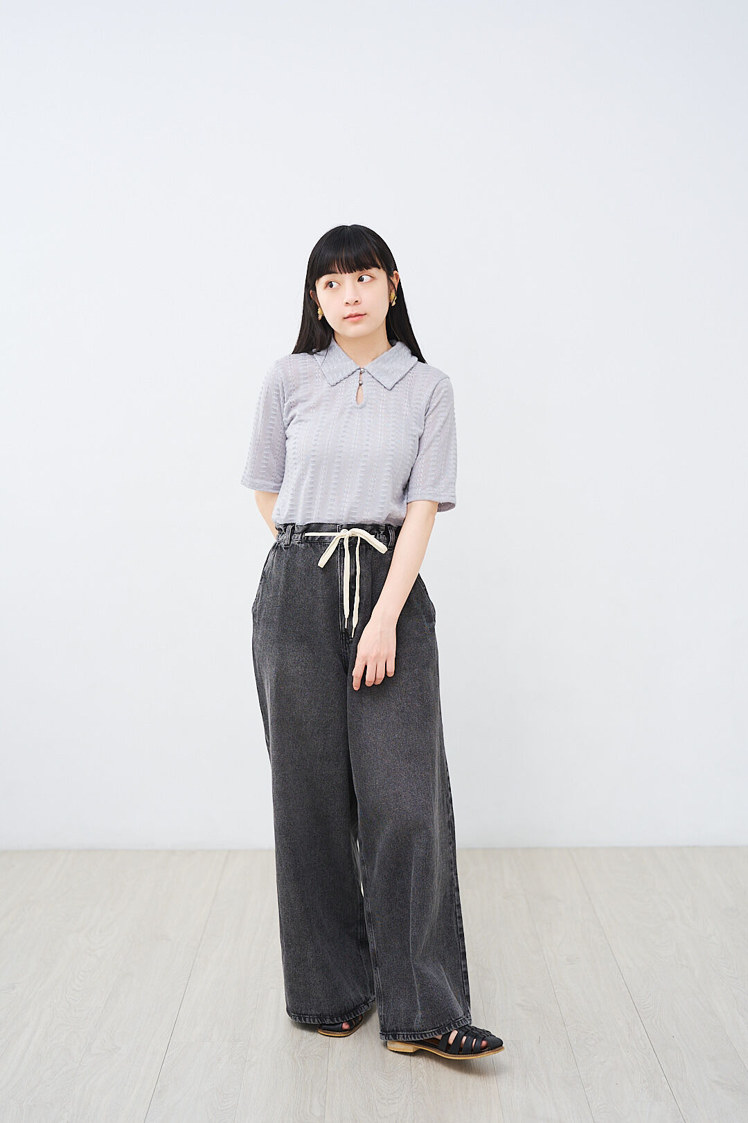 (限量)追憶似水年華！10oz抽繩牛仔寬褲(兩色-水洗黑)