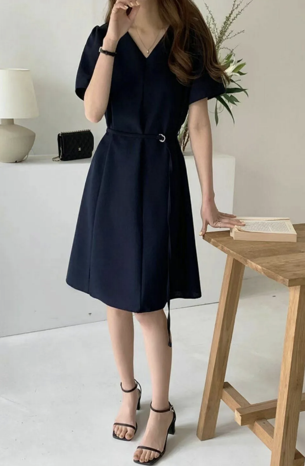 Monica 知性簡約綁帶洋裝 [ 3色 / Free]